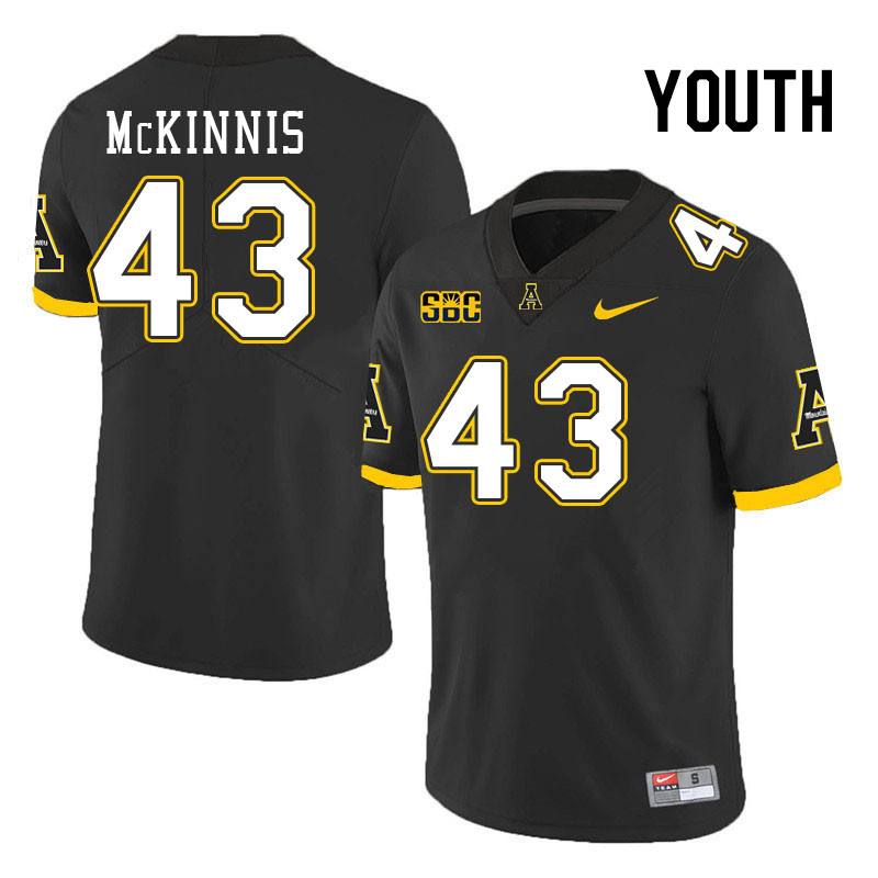 Youth #43 Ryan McKinnis Appalachian State Mountaineers College Football Jerseys Stitched Sale-Black - Click Image to Close
